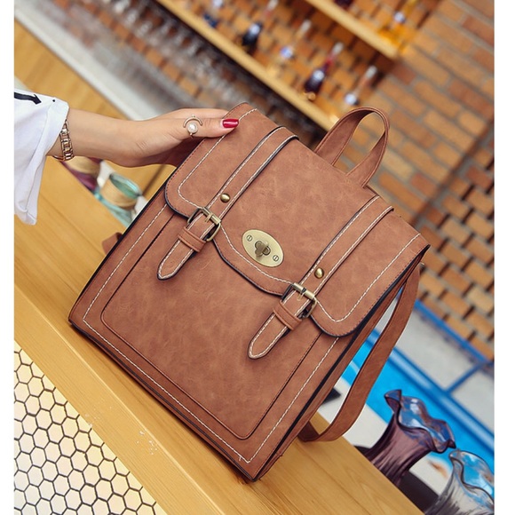 Backpack bag brown shoulder bag lock multi-use womens - Picture 5 of 7